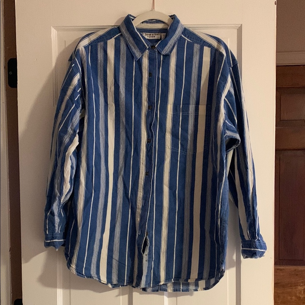 Blue and White Striped Button Down Shirt